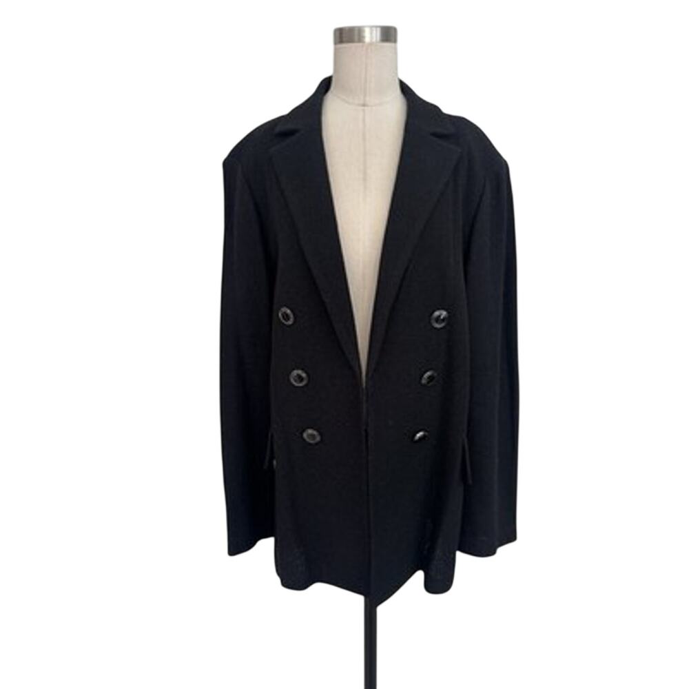 St John Collection Size 18 Black Santana Knit Double Breasted Wool Blazer Jacket